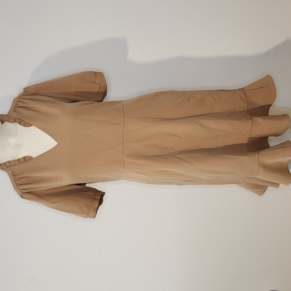 Tan Ruffle Hem Dress - Picture 2 of 6